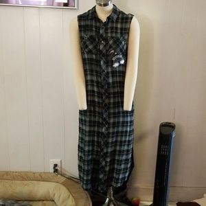Killstar green flannel sleeveless snap button maxi